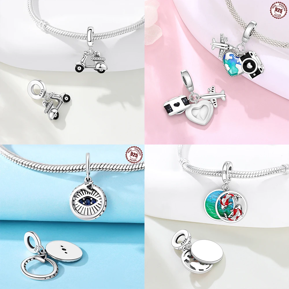 Shopping Bag Rocking Horse Sport Ball Cross Silver Plated Beads Original Charm Fit Bracelets Bag Keychain Charms Diy Women Gift