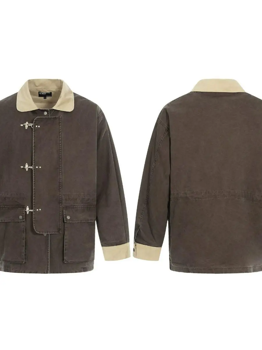 

Куртка-пиджак в стиле американского ретро, цвет Detroit Workwear, унисекс, с лоскутным дизайном, воротник «авиатор», синий