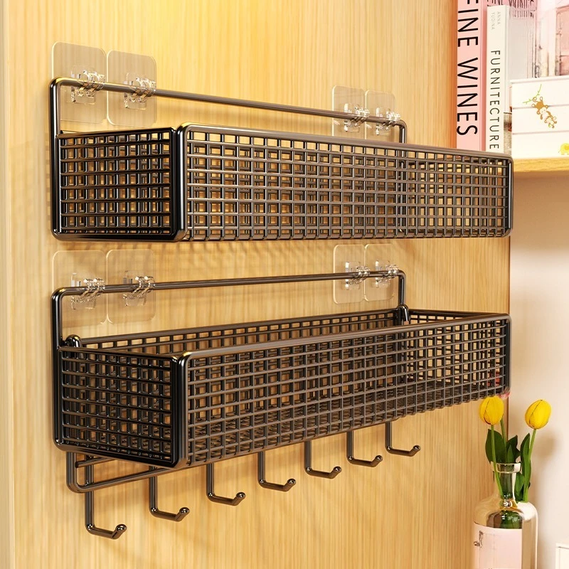 No-drill wall storage racks, bedside storage racks and baskets
