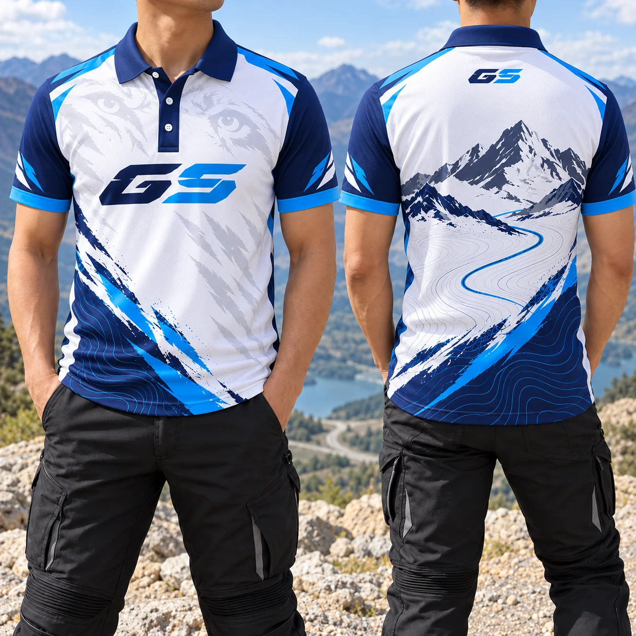 GS Mens Short Sleeve Polo Shirt Summer Black Green Motorcycle Adventure Off Road Racing Mountain Print Unisex Casual Sportswear
