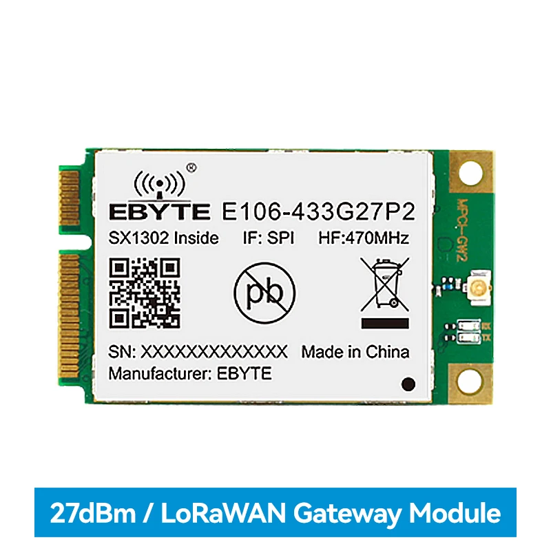 

LoRaWan SX1302 433MHz Gateway Module E106-433G27P2 27dBm PCI-e Interface Low Power Consumption 5KM SMD Module SPI IPX