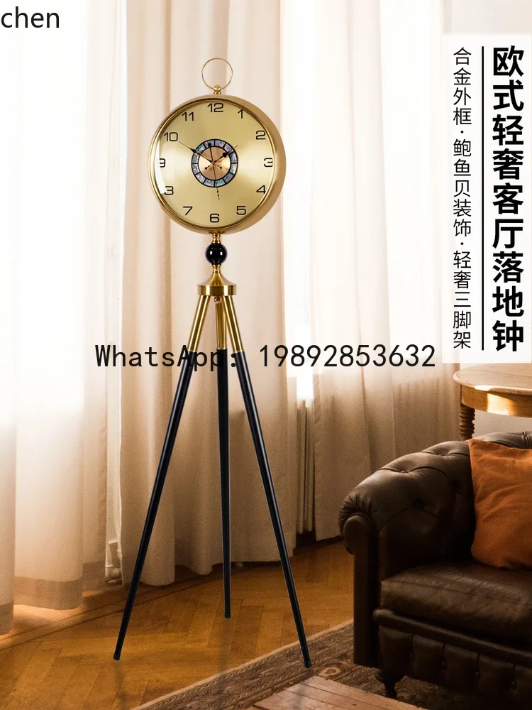 u20Vertical Clock European Style Home Decorative Standing Clock Creative Living Room Metal Quartz Floor Clock