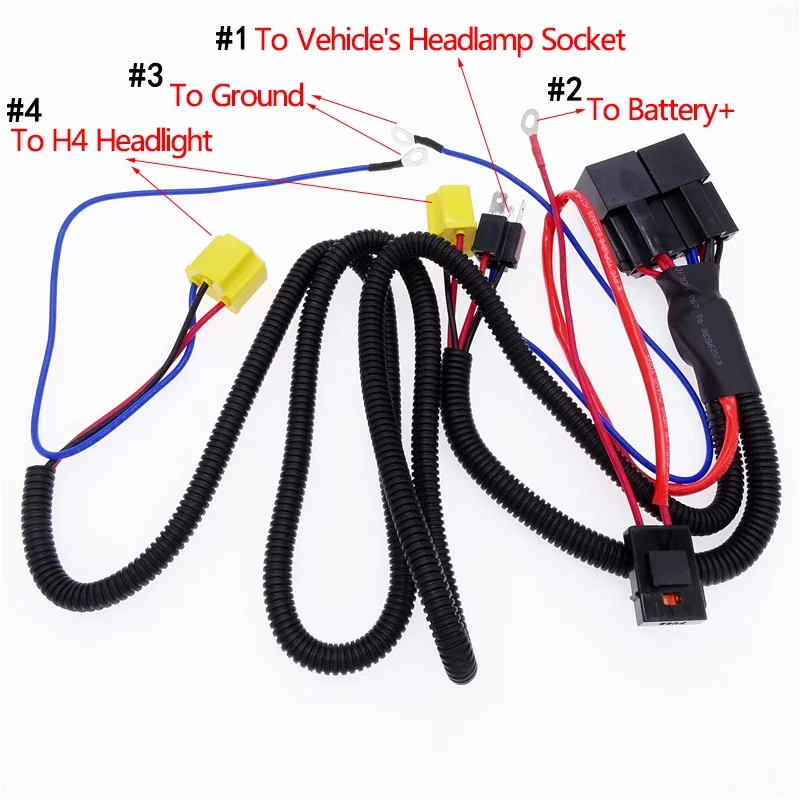 JIUWAN 1pc for H4/9003car Headlight Connector Booster Cable Relay Fuse Socket Black Wire Harness Car Light Accessories