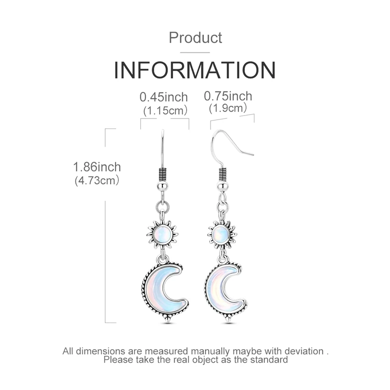 925 Sterling Silver Sun Moon Dangle Hook Earrings Iridescent Opalite Simulated Moonstone Celestial Ear Drops Women Jewelry Gift