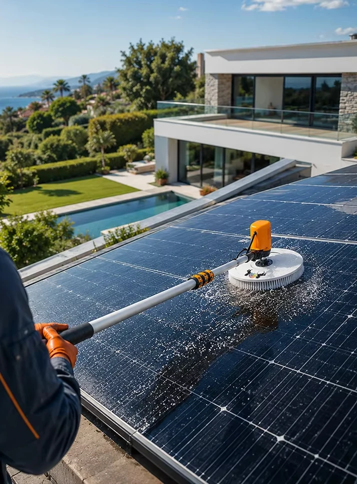 Portable Electric Solar Panel Cleaning Brush with Telescopic Pole Water Spray Rotary Brush Head for Photovoltaic Power