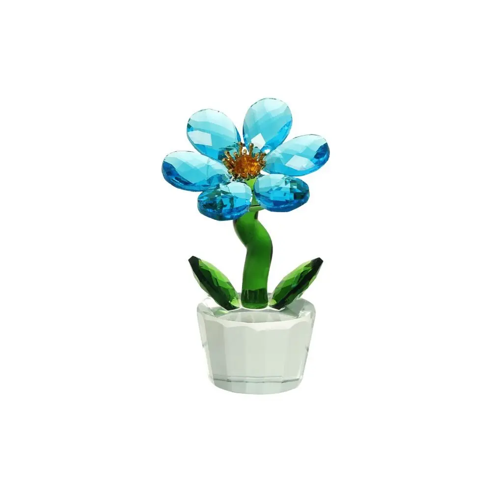 Handcraft Mini Crystal Flower Figurine Clear Base Paperweight Flowers Plants Collectible Durable Reflect