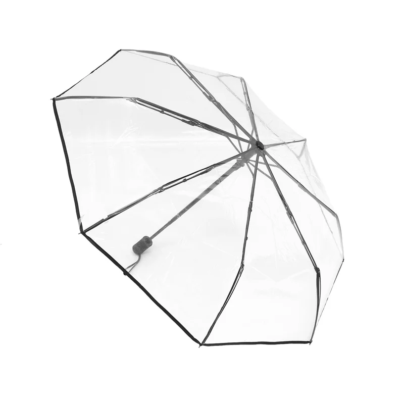 A97T 5X Automatic Umbrella Rain Women Men Sun Rain Auto Umbrella Compact Folding Windproof Style Transparent + Black Border
