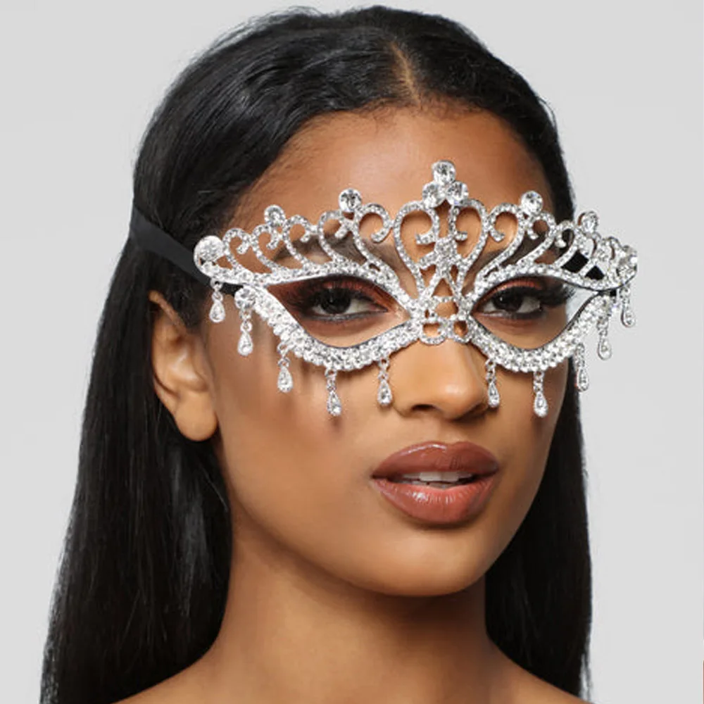 Rhinestone Irregular Masquerade Mask Halloween Decoration Face Jewelry for Women Luxury Crystal Cover Eyes Mask Accessories