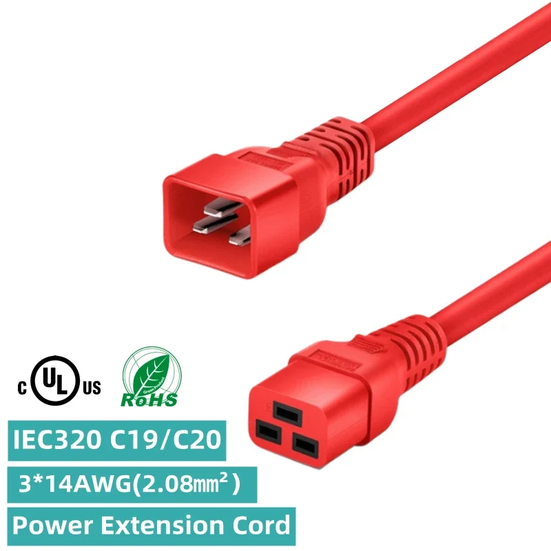 

IEC 60320 Cable in Red/Blue/Yellow/White Color Heavy-Duty 16A/250V UL Certified C19 to C20 Server PDU Power Cord