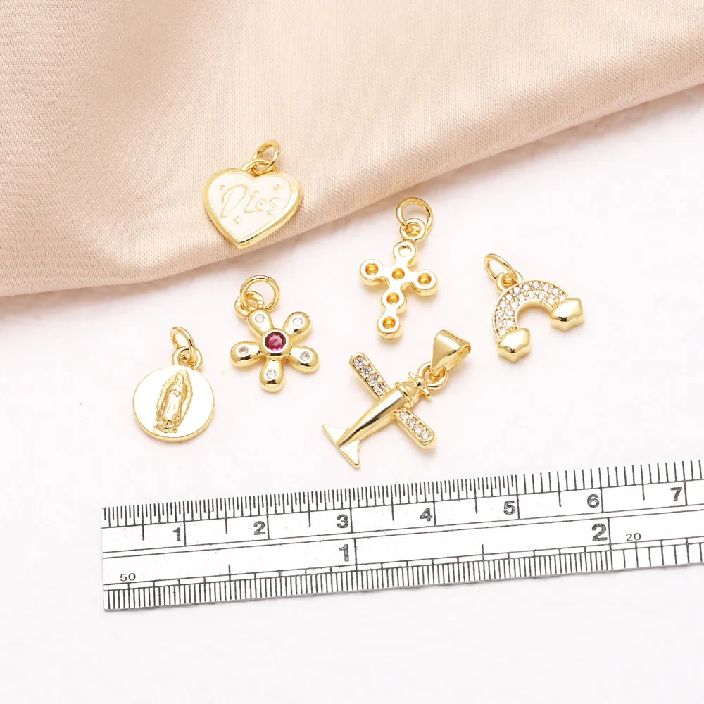 OCESRIO Enamel Heart Charms for Bracelet Copper Crystal Airplane Cross Keychain Purse Charm Jewelry Making Supplies chma504 view 3