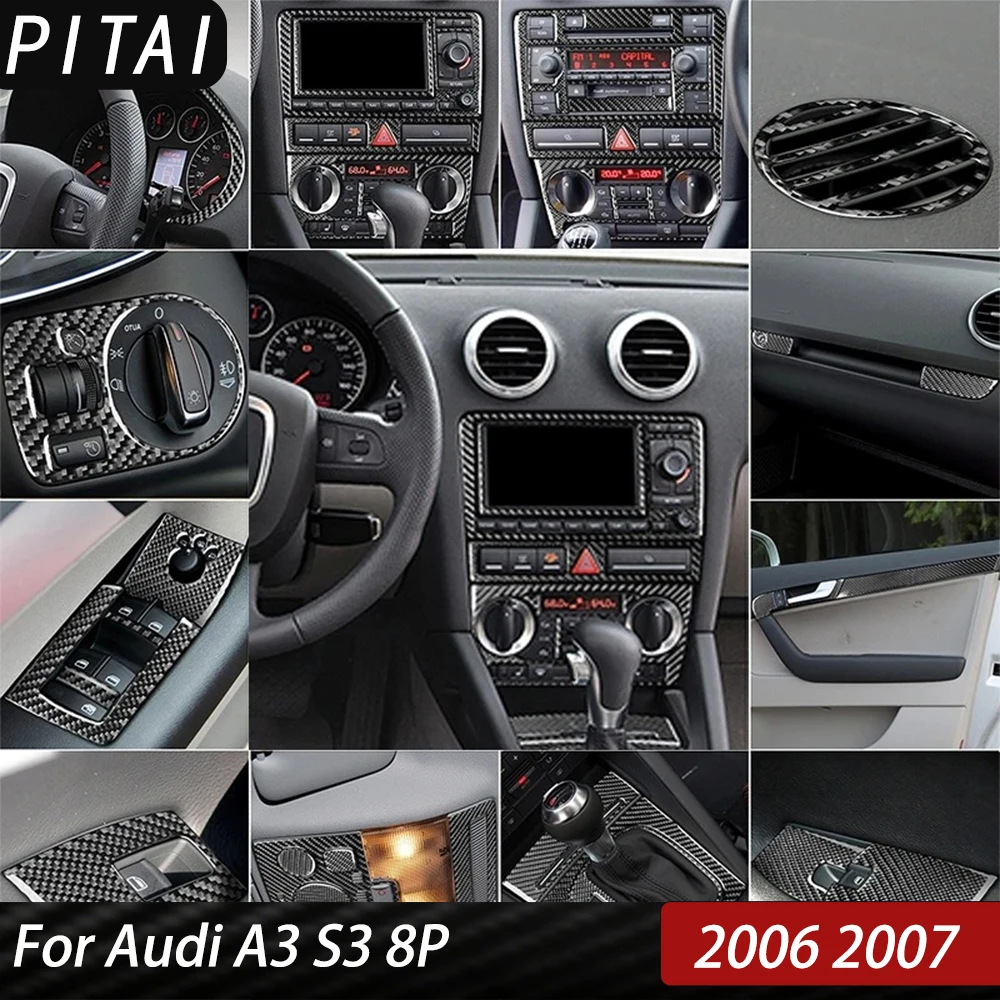 For Audi A3 S3 8P 2006 2007 Carbon Fiber Car Interior Accessories Center Control Panel Dashboard Gear Shift Cup Holder Sticker