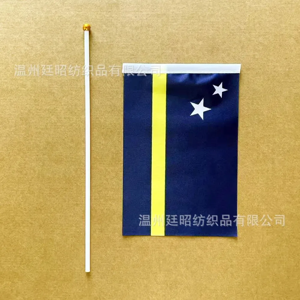 xvggdg     50pcs   21*14cm  Curacao hand Flag    Curacao Hand Waving Flags With plastic pole For Sports Activity Home Decor