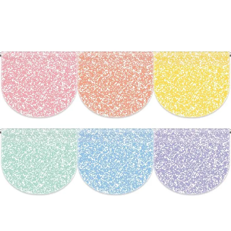 VIKAMA Macaron Rainbow Speckled Window Valance Curtain Scalloped Short Curtain Kids Classroom Nursery Window Tier Decor Curtain