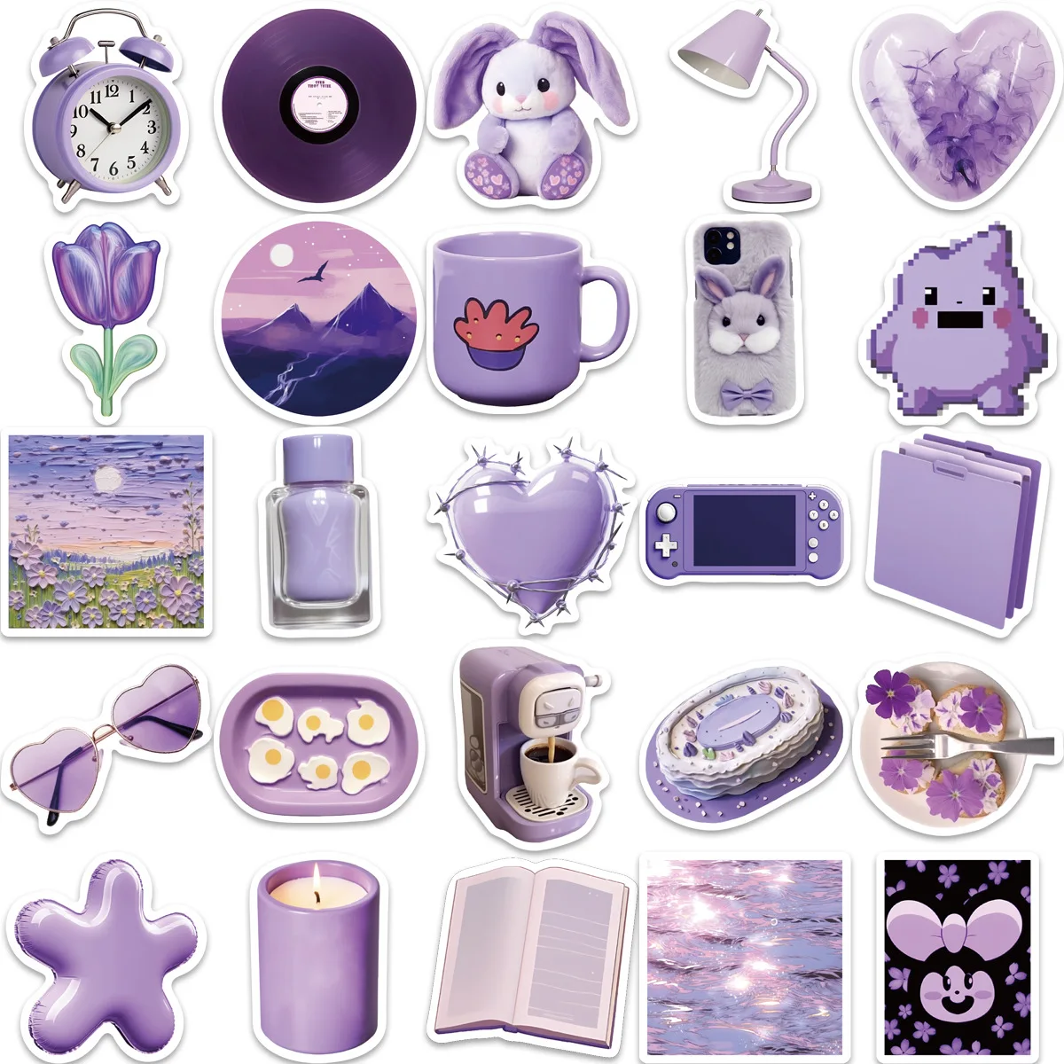 56PCS Cartoon Purple PVC Sticker Aesthetic Children\'s Korean Decoration Scrapbooking Stationery School Supplies for Kids