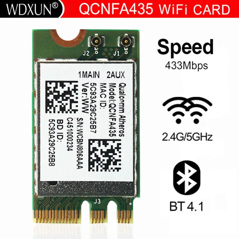 Wireless Adapter Card for  QCA9377 QCNFA435 802.11AC 2.4G 5G Bluetooth 4.1 NGFF WIFI CARD  network module