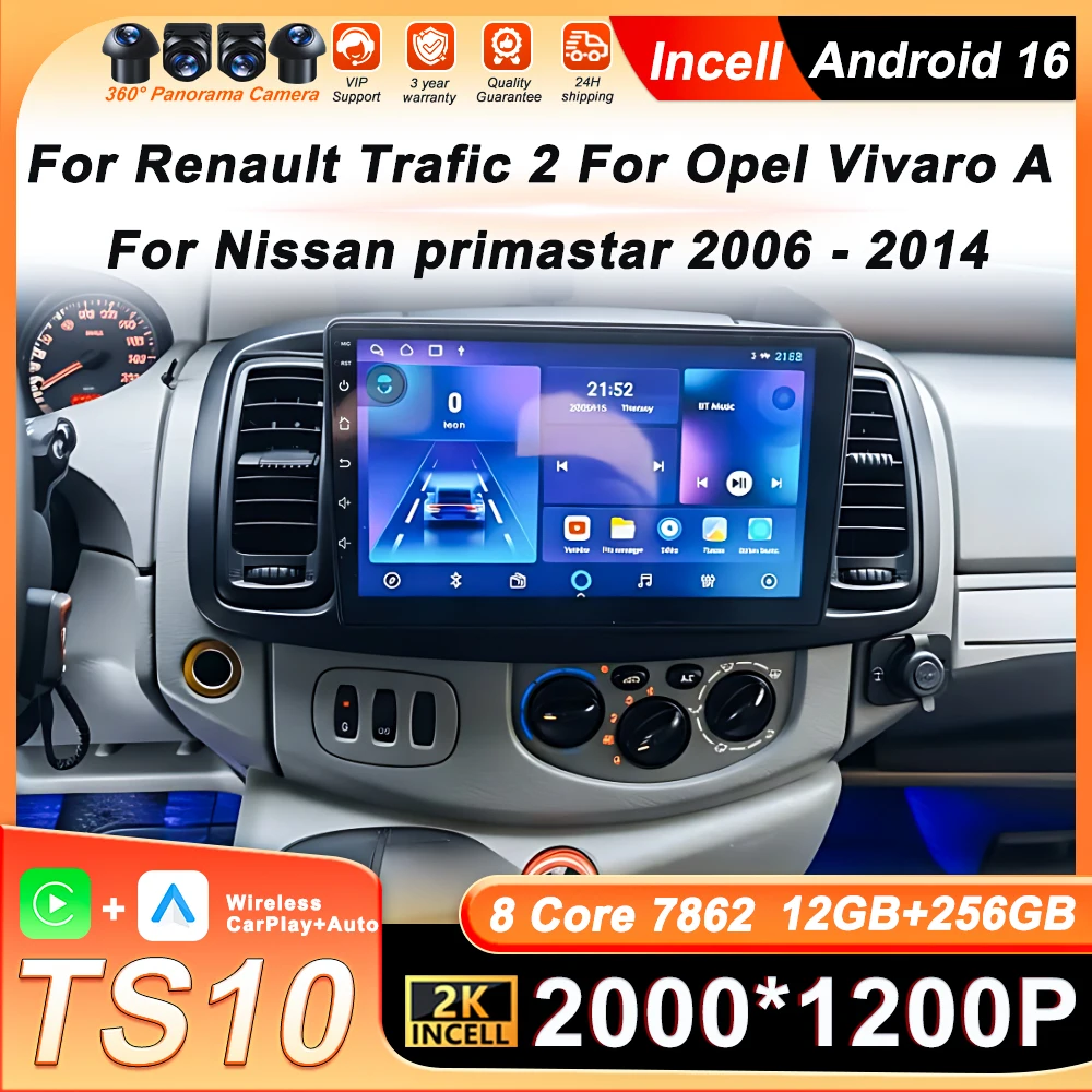 

Автомагнитола Android 16 для Renault Trafic 2, Opel Vivaro A, Nissan Primastar 2006-2014 с GPS-навигацией, без DVD, 2DIN