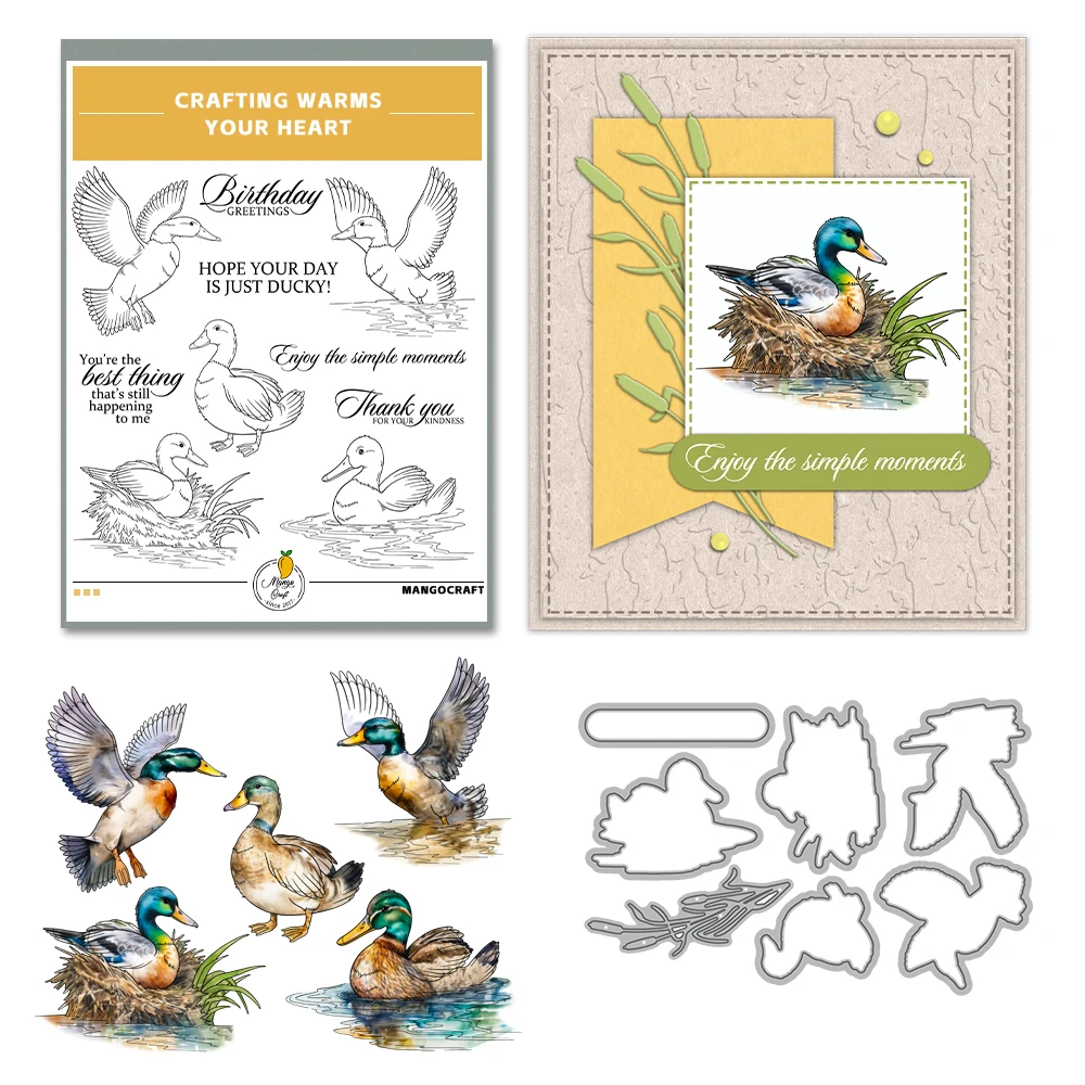 Mangocraft Cartoon Goose Ducks Cutting Dies Clear Stamp Autumn Day DIY Scrapbooking Metal Dies Silicone Stamp Cards Albums Decor