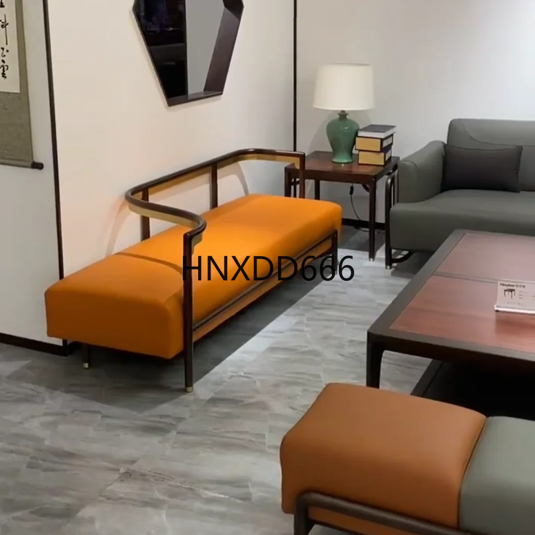 

New Chinese ebony solid wood leather sofa full set