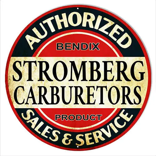 Stromberg Carburetors Authorized Sales Vintage Metal Sign 14x14 Round