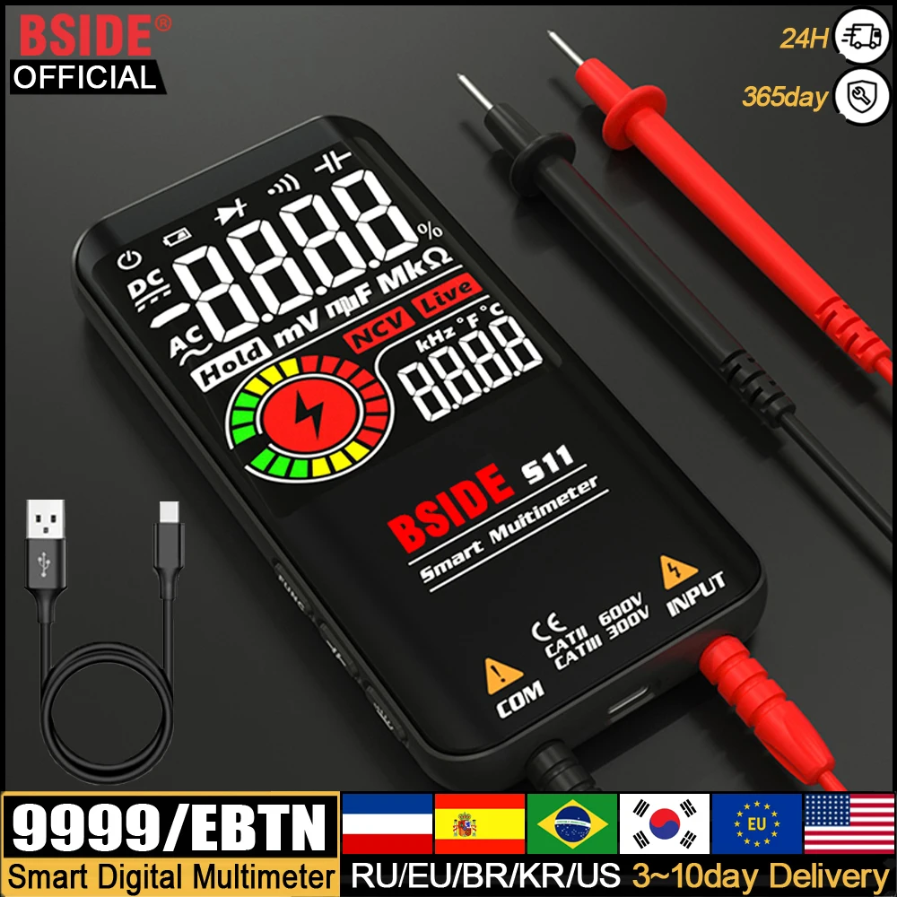 Smart 9999 EMF Multitester DC AC Voltage Capacitor Ohm Diode Live Electric Tester USB charg BSIDE Profesional Digital Multimeter - view 4