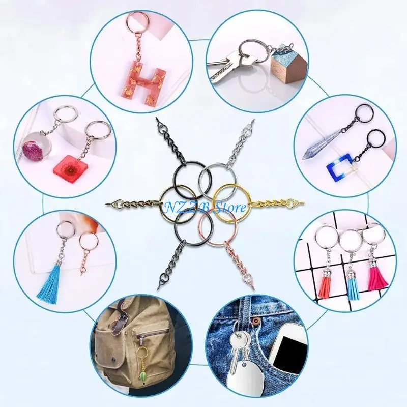 

T21F Металлические открытые кольца Подвесные кольца с цепочкой 6 цветов Брелоки оптом для брелков
