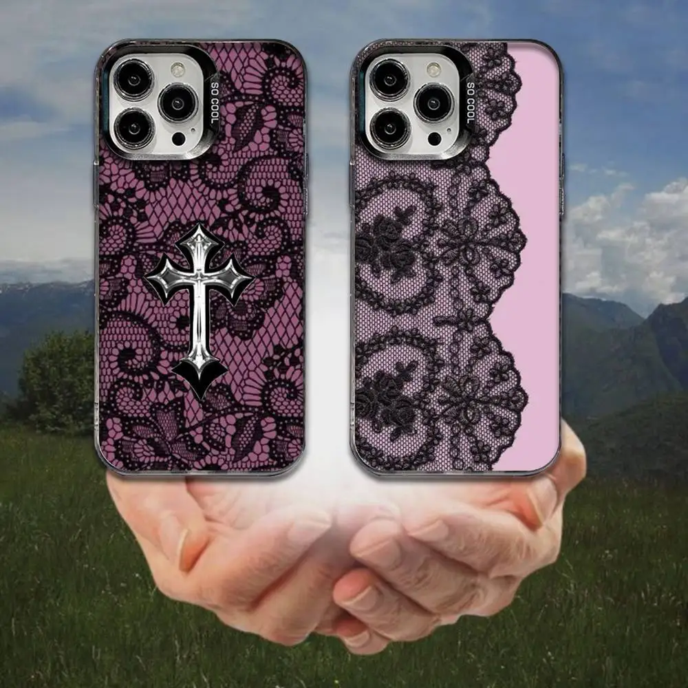 

Lace Style Cool Girl Phone Case For iPhone 16,15,14,13,12,11,8,7,Pro,Max,Plus,Mini,XS,SE Anti Fall Black Matte Hard