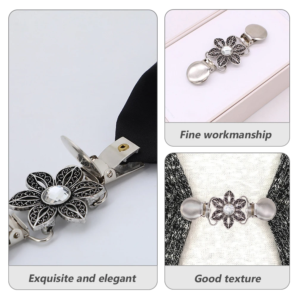 

2 pcs Women Clothes Clips Flower Design Scarf Fasteners Sweater Brooches Clothing Clamps Zinc Alloy Lightweight Easy Use