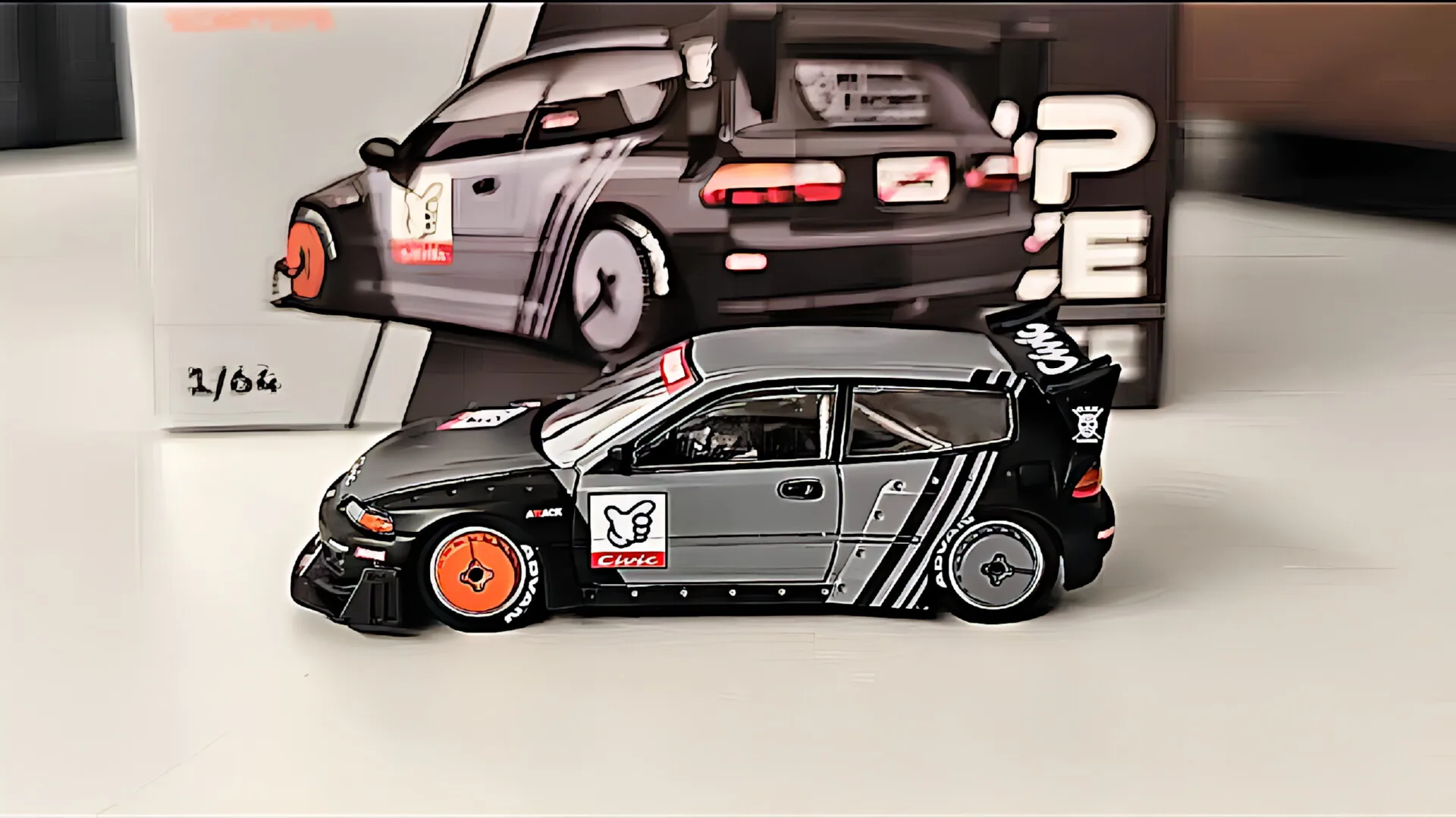POPRACE 1/64 Float S26-08 Honda Civic EG6 Racing Car Die-cast Collectible Model Display Piece