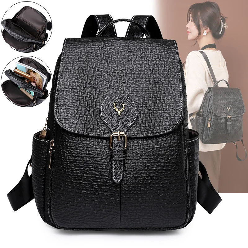 PU Leather Women Backpack Large capacity Casual High Quality School Bag for Girls Designer Female Shoulder Bags Travel Backpacks