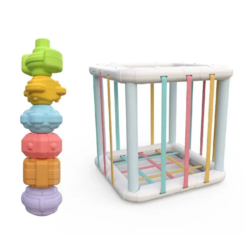 Blocos de classificação de cubo colorido para bebê, Bin sensorial, brinquedos educativos Montessori, jogo para menino e menina de 1 e 2 anos