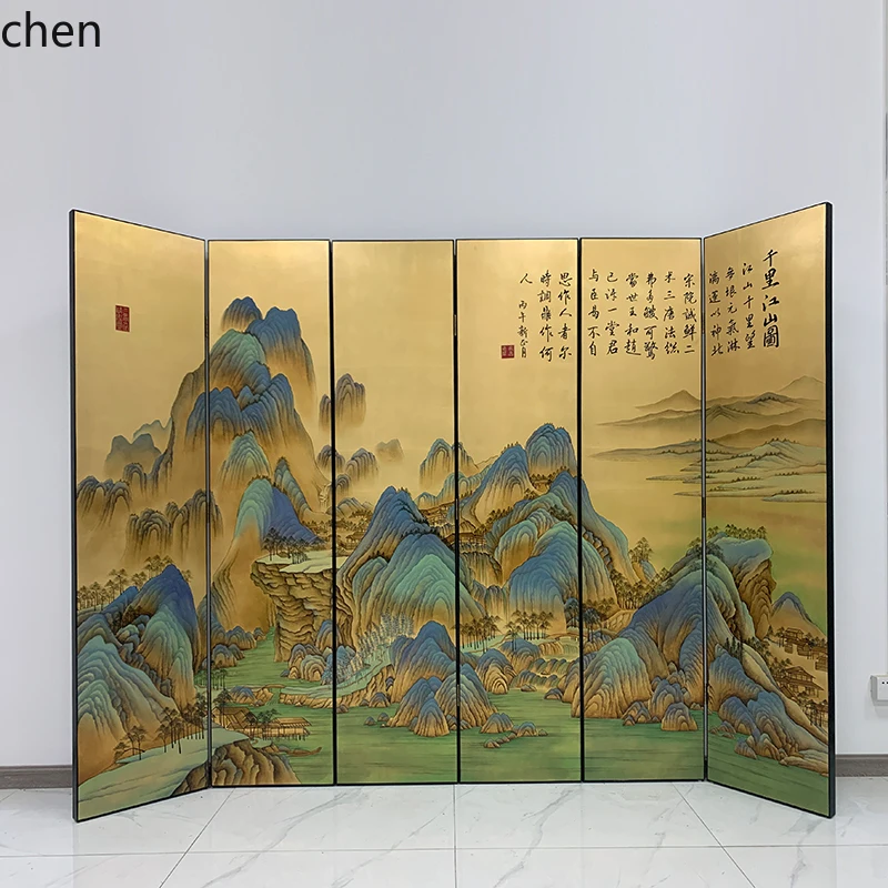 

HXL folding mobile screen pure hand-painted living room partition hotel background wall screen