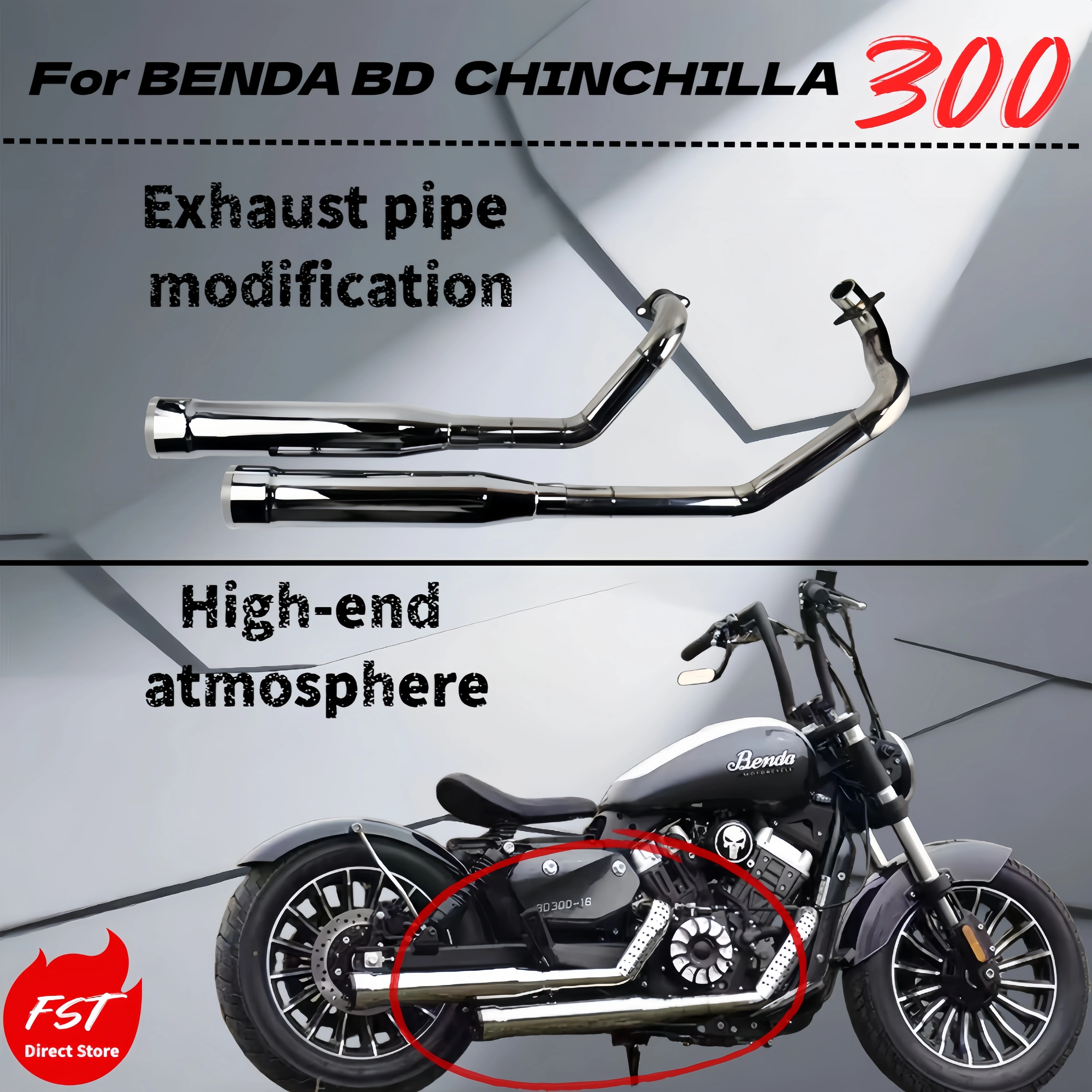 

For BD Benda chinchilla300 modified exhaust pipe, beautiful and atmospheric, strong sound, double exhaust pipe