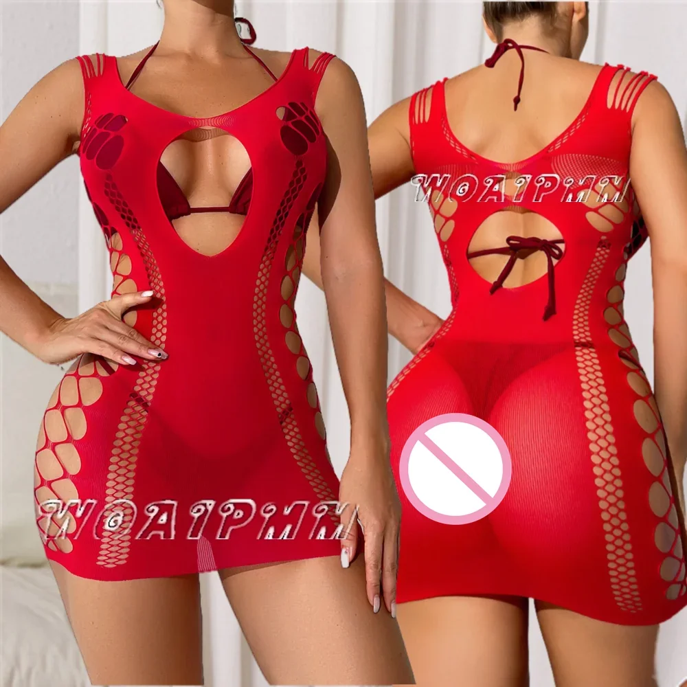 جديد أزياء المرأة مرونة الصيد صافي Bodycon اللباس السيدات باس النوم المثيرة شبكة شفافة ضيق الملابس الداخلية تنورة قصيرة