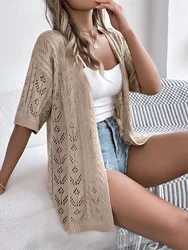 Women Cardigan Tops Knitting Hollow Coat Streetwear Summer Fashion Long Style Vacation Shirt Loose Mujer Sun Protection Shirts