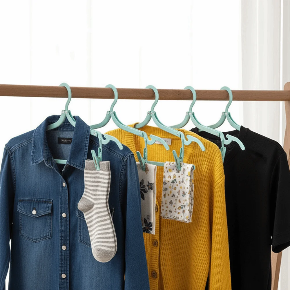 عدم الانزلاق شماعات ملابس قابلة للطي 6 الشماعات 12 مقاطع تجفيف الملابس الرف توفير المساحة مع حقيبة التخزين شماعات ملابس قابلة للطي