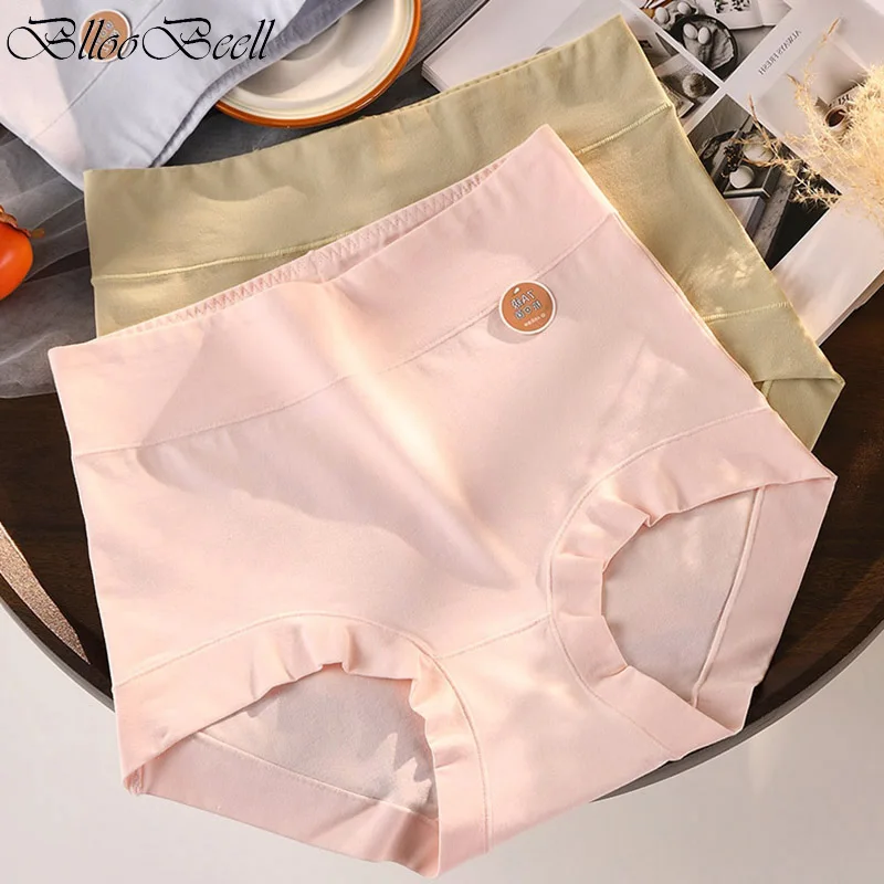 

New Plus Size Women's Cotton Underwear High Waist Seamless Panties Solid Color Briefs Ladies Antibacterial Sexy Underpants
