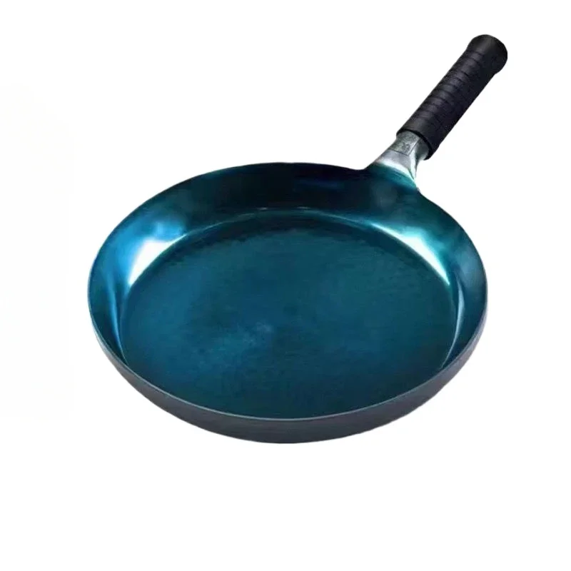 26/28/30cm Iron Frying Pan,Induction Compatible,Chinese Traditional Hammered Pan Blue Cooking Wok Kitchen Cookware