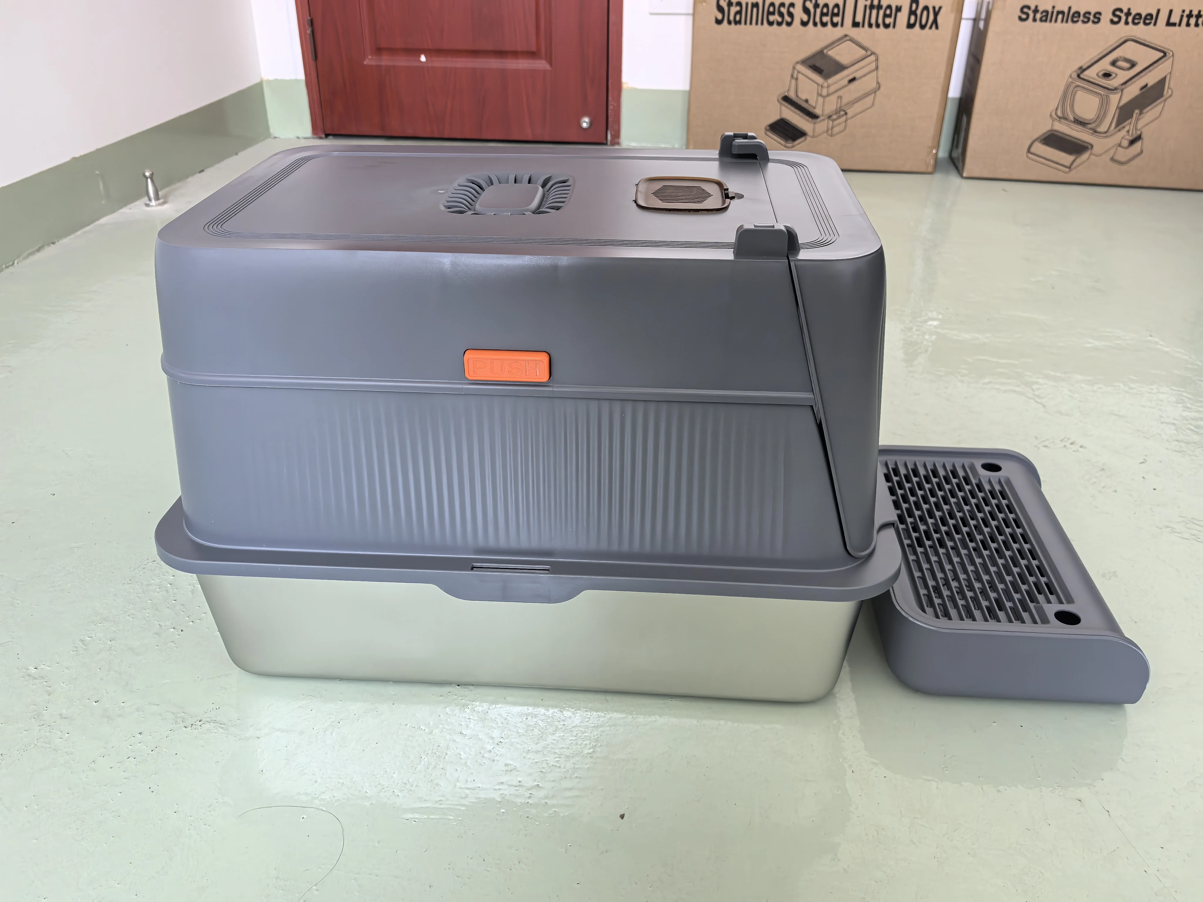 Stainless Steel Cat Litter Box with Lid, 3 in 1 Removable Litter Box for Big/Multiple Cats, High Sides Kitty Litter Pan