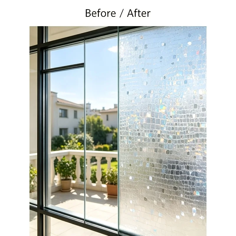 Ice Mosaic Pattern Privacy Window Film Roll Frosted Static Cling No Glue UV Block for Bathroom Kitchen Home Office