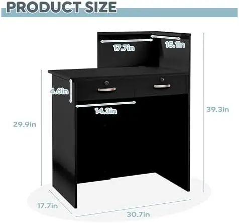 Reception Desk with Counter,Small Front Desk with Two Lockable Drawers,Cable Management Holes,Counter Table for Salon