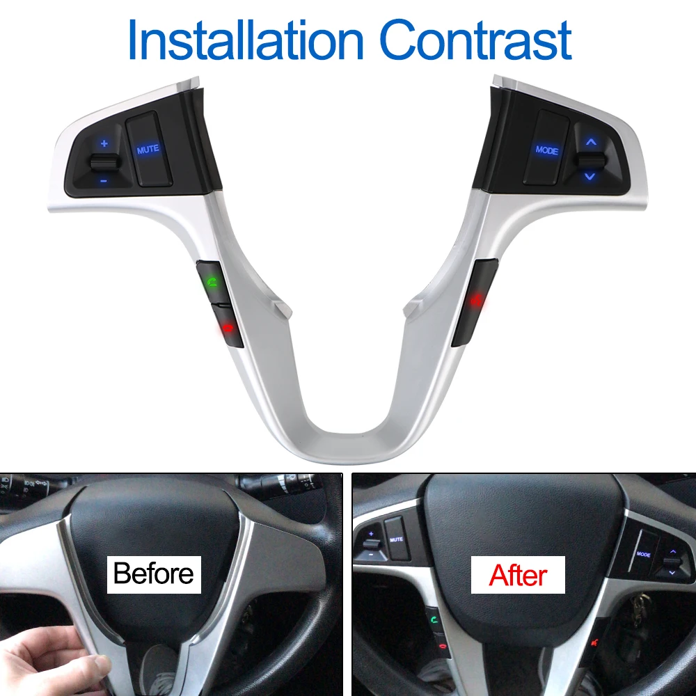 Steering Wheel Button Blue Backlight Car Accessories Bluetooth For Hyundai VERNA SOLARIS Audio Volume Music Control Switch