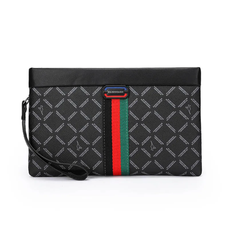 Fashion Stripe Letter Style Soft PU Leather Men Clutch Bag  Male Money Handbag High Quality Business Men Cardholder Case