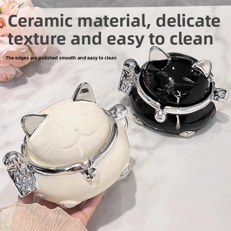 High End Feeling Attracts Wealth Cat Ashtray High-end Modern with Cover Anti Fly Ash Living Room High-end Atmospheric Ashtray