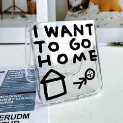 Plain I WANT TO GO HOME Words Pattern Transparent Case for Samsung Galaxy Z Flip 5 6 5G Clear Cover Flip3 Flip7 4 INS Fundas Bag