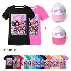 Anime Aphmau Tshit Kids Summer Clothes Baby Girls Cartoon T-Shirt + Sunhat 2pcs Set Boys Short Sleeve Casual Tops Children Tees