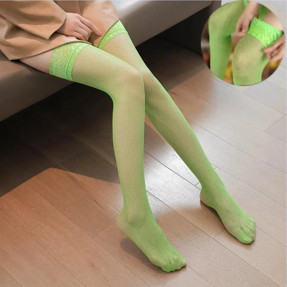 Netzstrümpfe über dem Knie, sexy Oberschenkelstrümpfe, florale Spitze mit Silikon, rutschfeste Strümpfe, lange Socken für Frauen