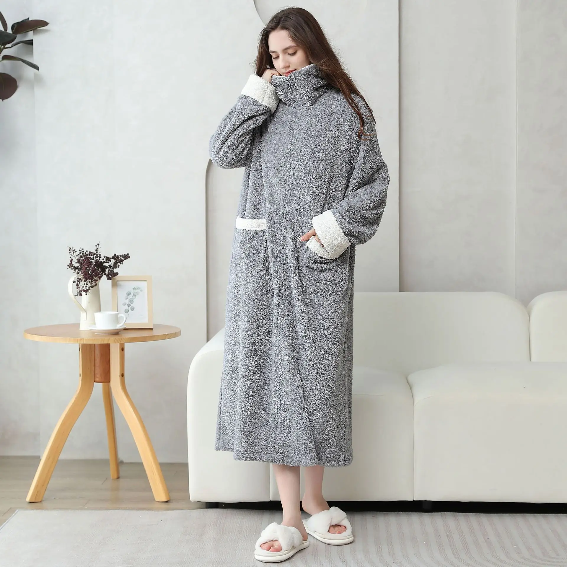 Fluff Coral Fleece Bathrobe Women Man Kimono Winter Warm Casual Flannel Robe Sleepwear Bath Robe Lounge Home Clothes