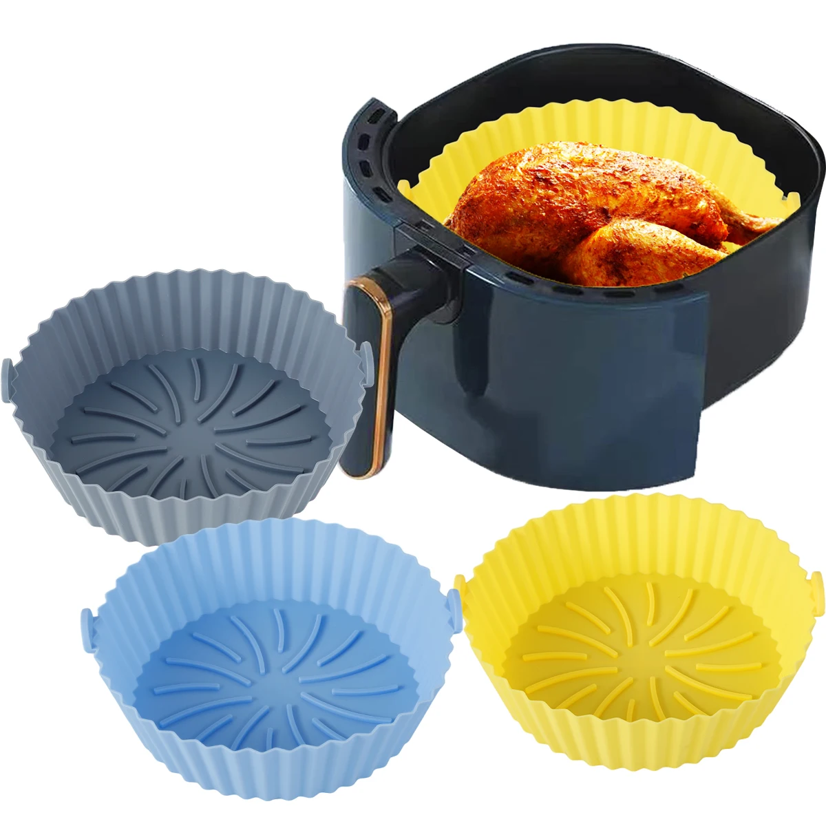 3/2pc Air Fryer Silicone Liner Soft Baking Pan Reusable Airfryer Oven Baking Tray Fruit Wash Basket Pizza Pan Liner Accessories