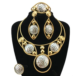 Latest Brazilian Simple Style African Bride Light Weight Gold Color Necklace Latest Luxury Jewelry Set For Women Party FHK19286