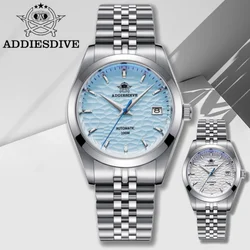 Addiesdive 39mm casal relógio de luxo onda dial safira 10bar à prova dwaterproof água relogio masculino nh35a relógio mecânico automático